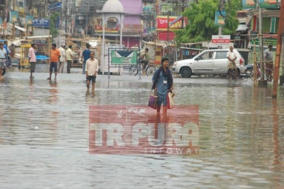 Encroached drain results flooding in Agartala city, so-called decision of concrete cover drains by AMC turns the city roads into swimming pool after moderate shower 